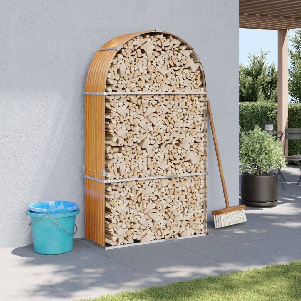 Range-bûches extérieur acier galvanisé Aspect Bois 120x45x210 cm – ComfortXL Outdoor Living - Image 1