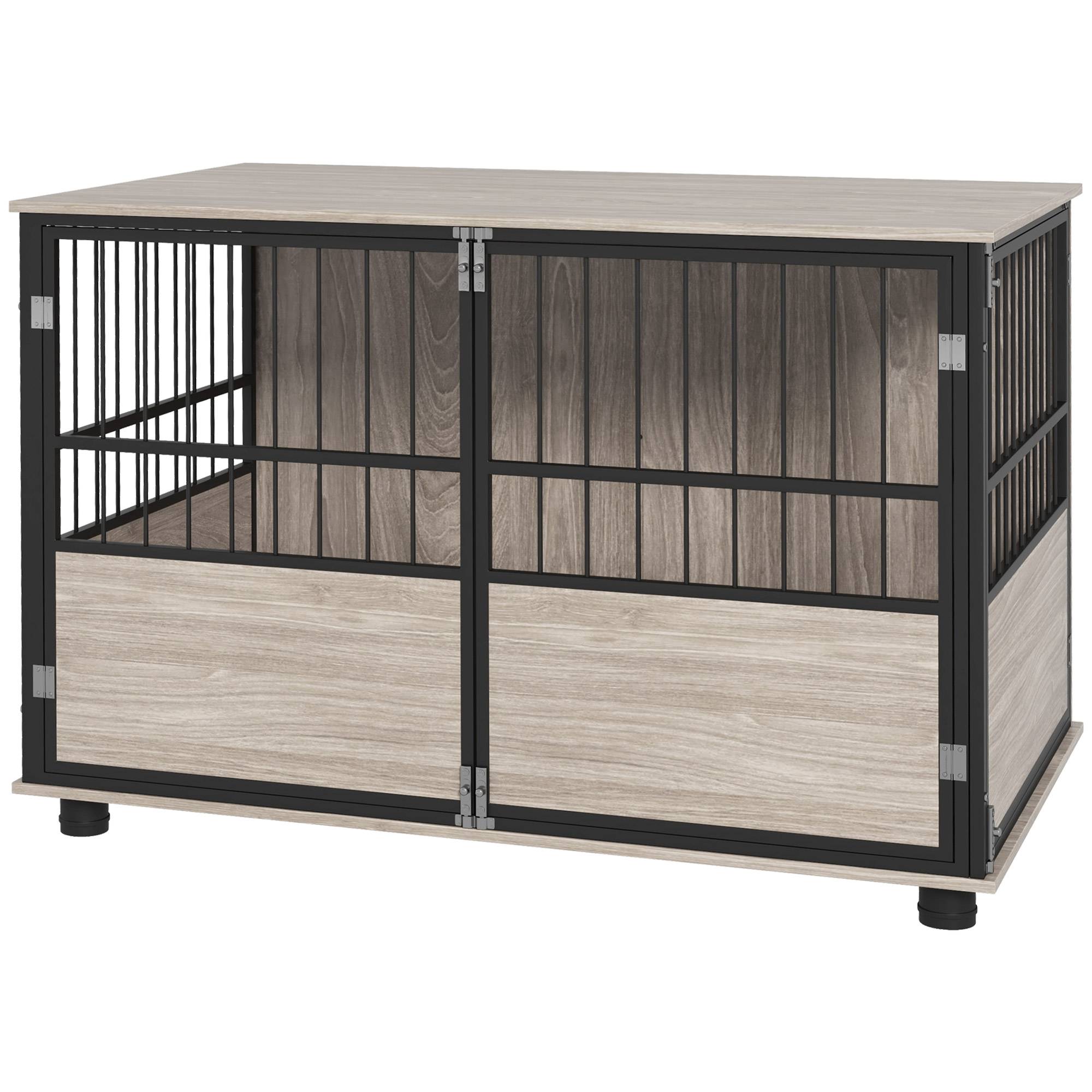 Cage intérieur acier bois grand chien meuble 3 portes verrouillables 100x60x68cm marron - ComfortXL Outdoor Living