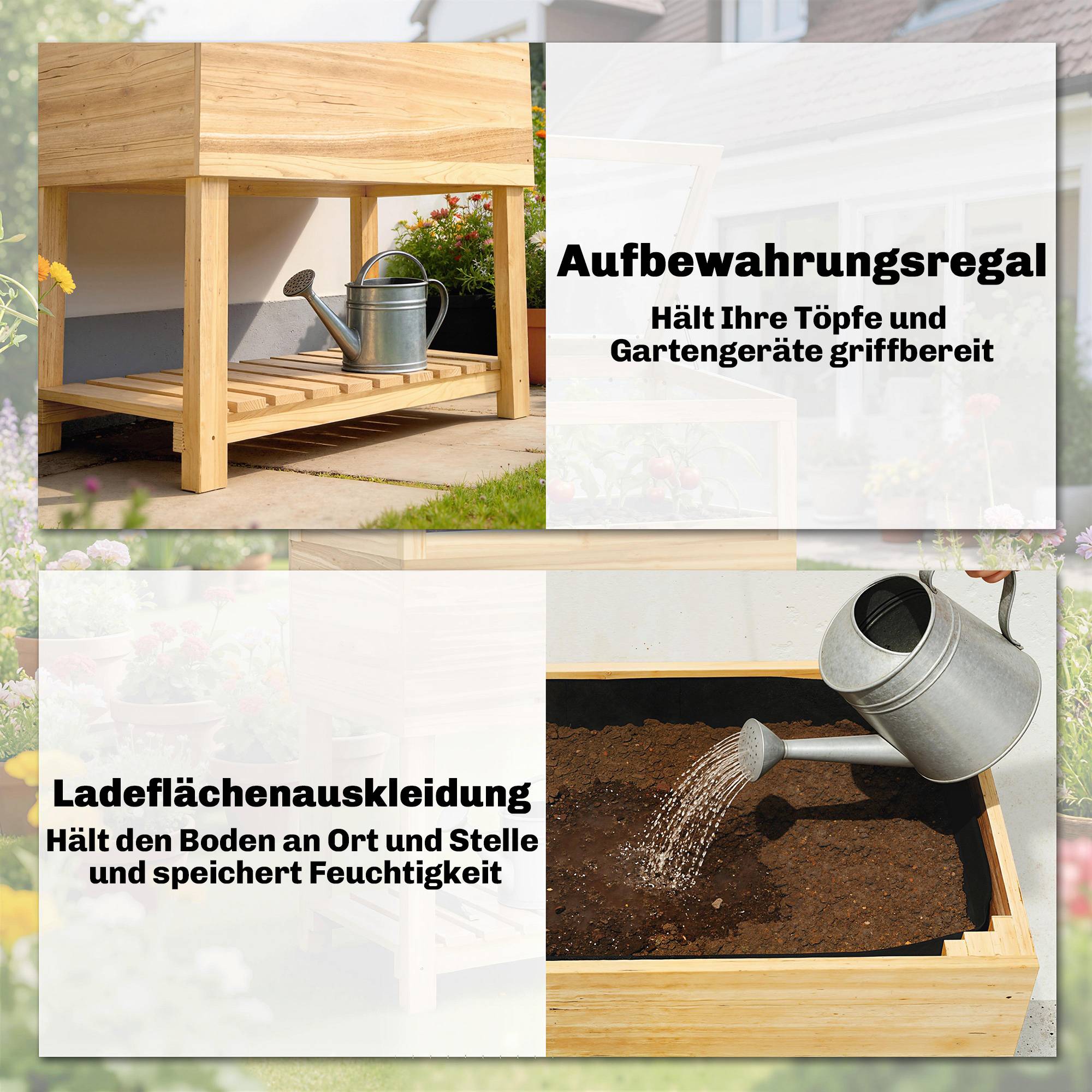 Jardinière surélevée bois avec serre, couvercle rabattable, étagère, tissu non tissé, ergonomique - Image 9
