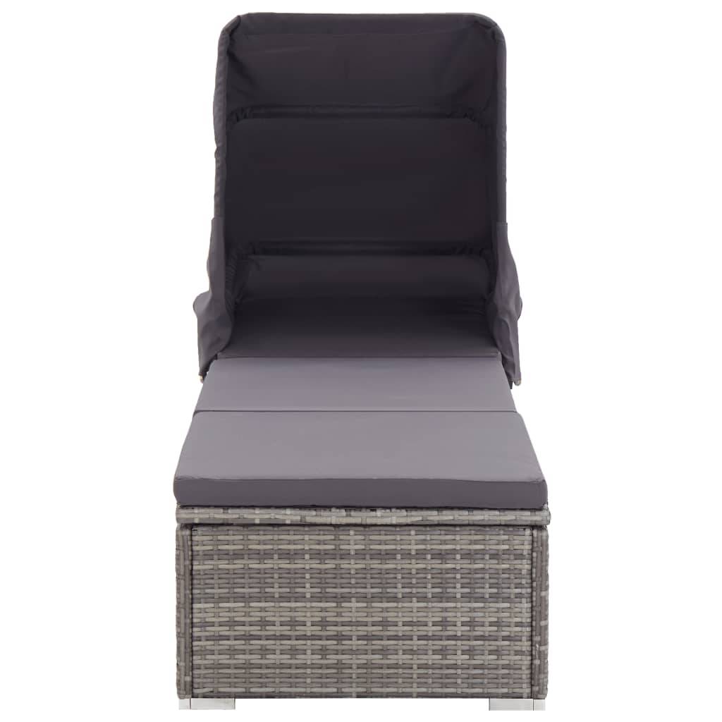 Vidaxl - Chaise longue avec auvent et coussin Résine tressée Gris vidaXL 46248 - Imagen 8