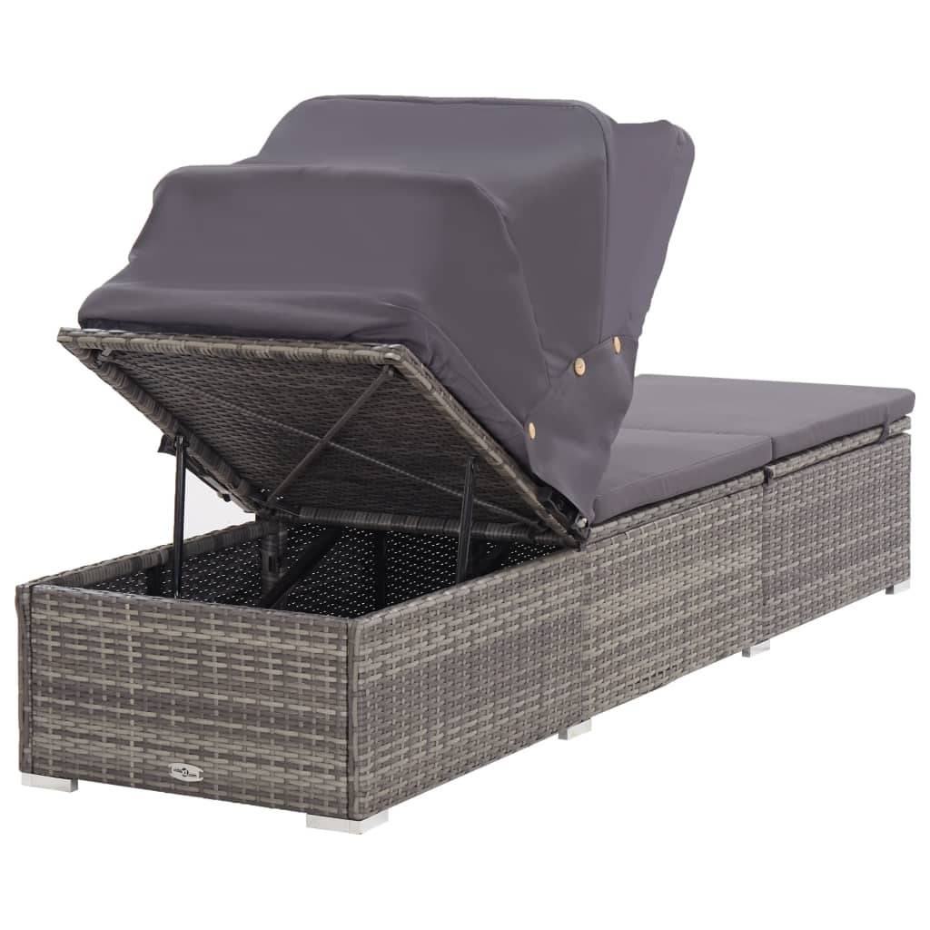 Vidaxl - Chaise longue avec auvent et coussin Résine tressée Gris vidaXL 46248 - Imagen 6