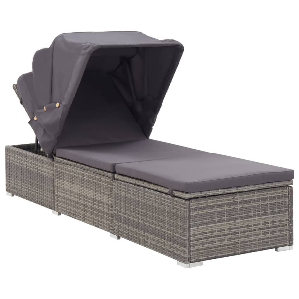 Vidaxl - Chaise longue avec auvent et coussin Résine tressée Gris vidaXL 46248 - Imagen 2