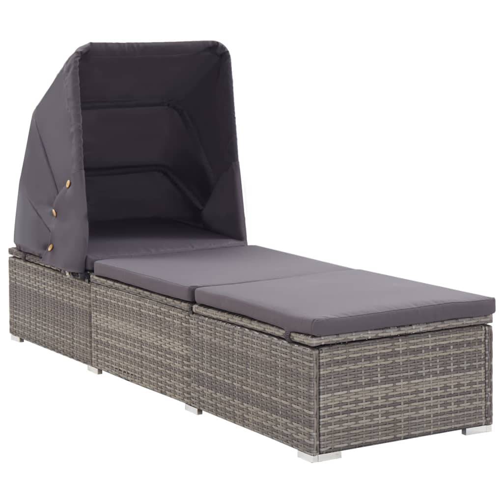 Vidaxl - Chaise longue avec auvent et coussin Résine tressée Gris vidaXL 46248 - Imagen 1