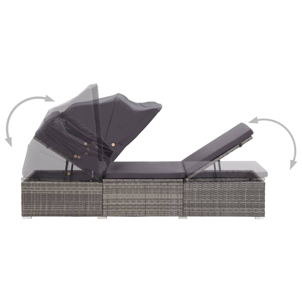 Vidaxl - Chaise longue avec auvent et coussin Résine tressée Gris vidaXL 46248 - Imagen 7