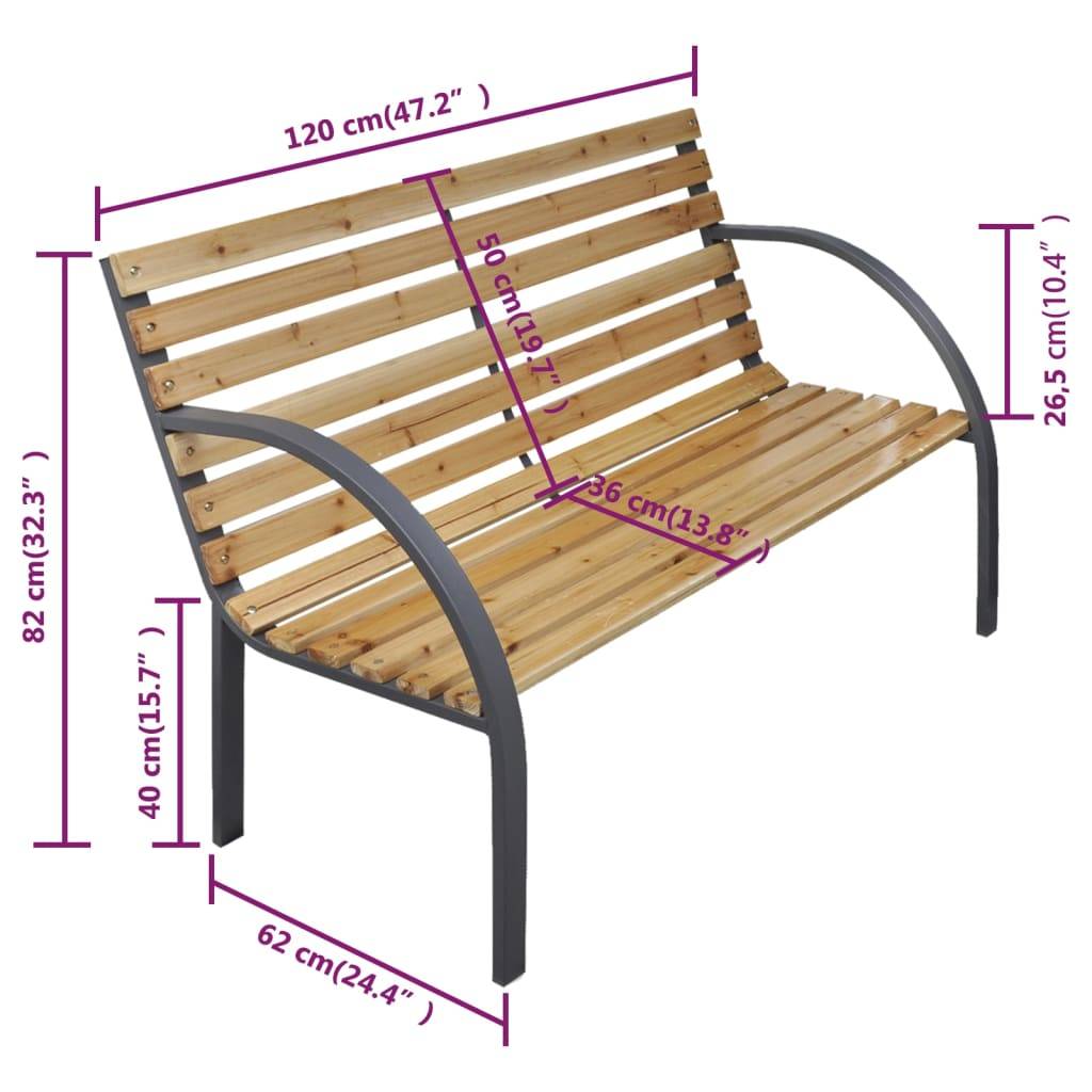 Helloshop26 - Banc de jardin meuble de patio d'extérieur terrasse 120 x 62 x 82 cm bois et fer - Imagen 5