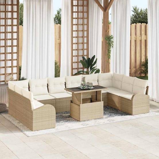 Salon Bas Extérieur 11 Pièces Résine Tressée Beige et Crème Raffinée Idéal pour Détente en Famille – ComfortXL Outdoor Living - Imagen 1
