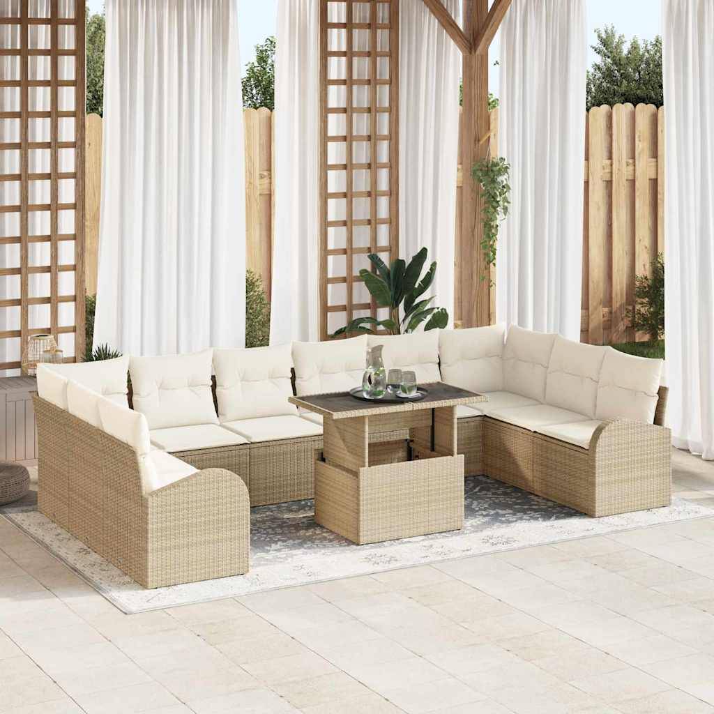 Salon Bas Extérieur 11 Pièces Résine Tressée Beige et Crème Raffinée Idéal pour Détente en Famille – ComfortXL Outdoor Living - Imagen 1