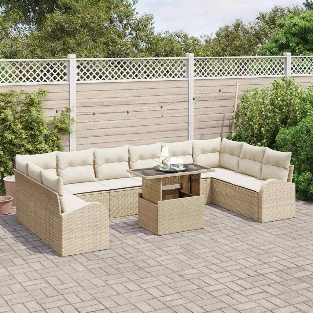 Salon Bas Extérieur 11 Pièces Résine Tressée Beige et Crème Raffinée Idéal pour Détente en Famille – ComfortXL Outdoor Living - Imagen 3
