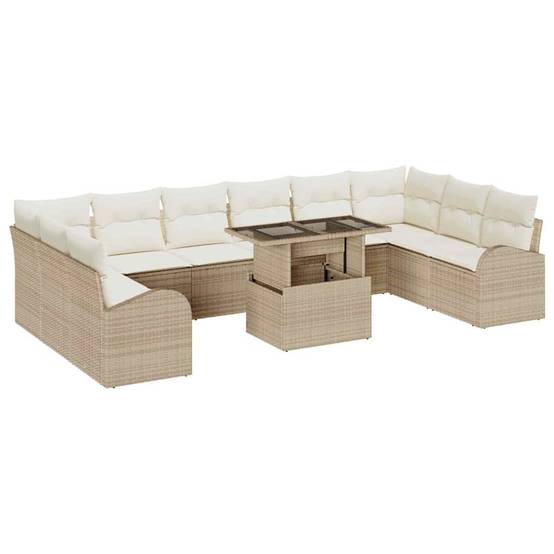 Salon Bas Extérieur 11 Pièces Résine Tressée Beige et Crème Raffinée Idéal pour Détente en Famille – ComfortXL Outdoor Living - Imagen 2