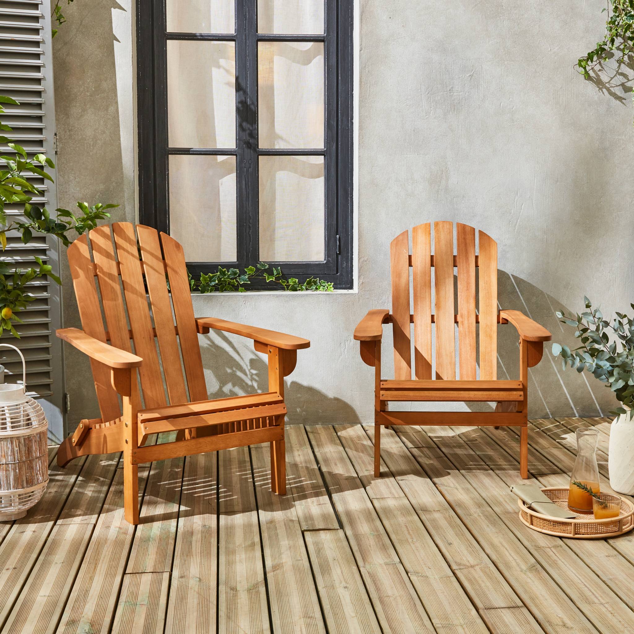 Lot de 2 fauteuils de jardin en bois - Adirondack Salamanca- Eucalyptus. chaises de terrasse rétro. sièges de plage | sweeek - Image 3
