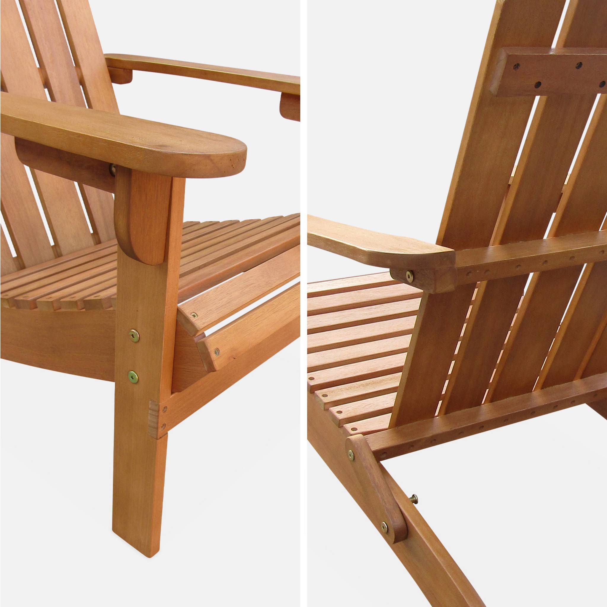 Lot de 2 fauteuils de jardin en bois - Adirondack Salamanca- Eucalyptus. chaises de terrasse rétro. sièges de plage  | sweeek - Image 7