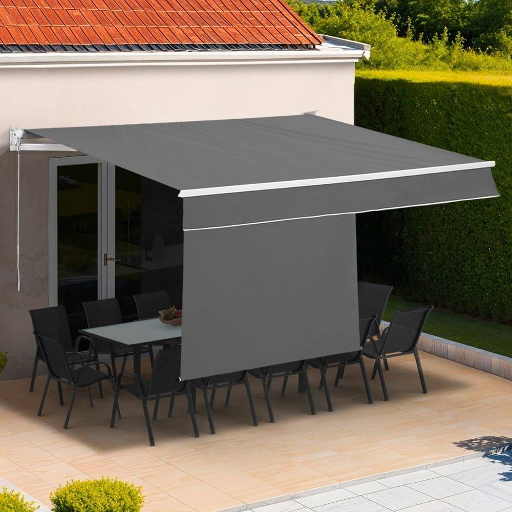Store banne 2 en 1 avec double protection verticale et horizontale - Terrasse et balcon 4 x 3 Gris - Image 2