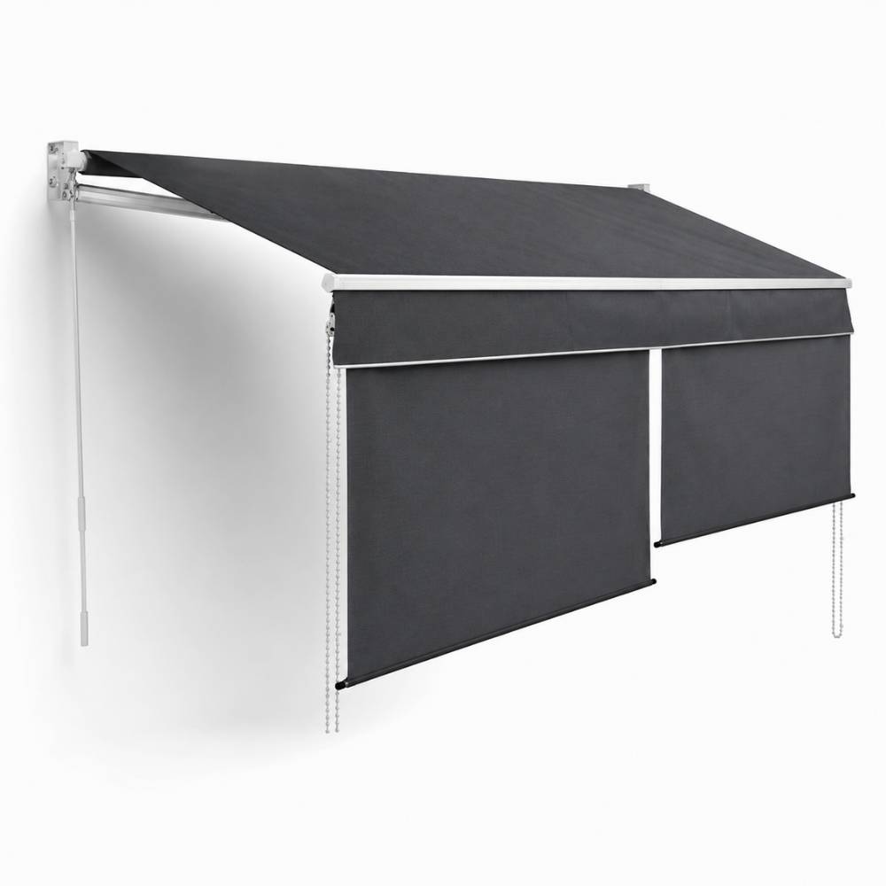 Store banne 2 en 1 avec double protection verticale et horizontale - Terrasse et balcon 4 x 3 Gris - Image 1