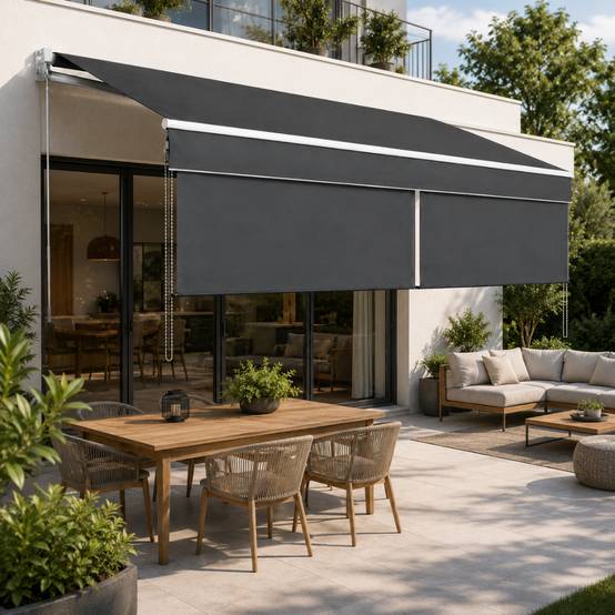 Store banne 2 en 1 avec double protection verticale et horizontale - Terrasse et balcon 4 x 3 Gris - Image 3