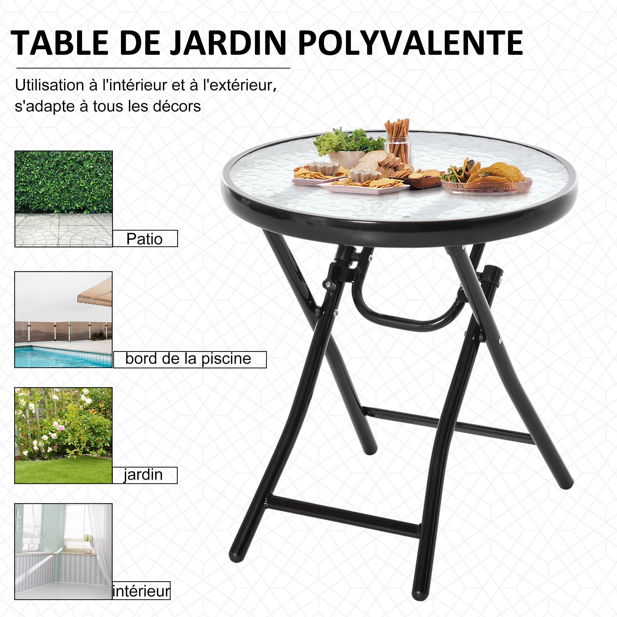 Outsunny - Table basse ronde bistro de jardin Ø 45 x 50H cm pliable métal époxy noir plateau verre trempé - Image 5