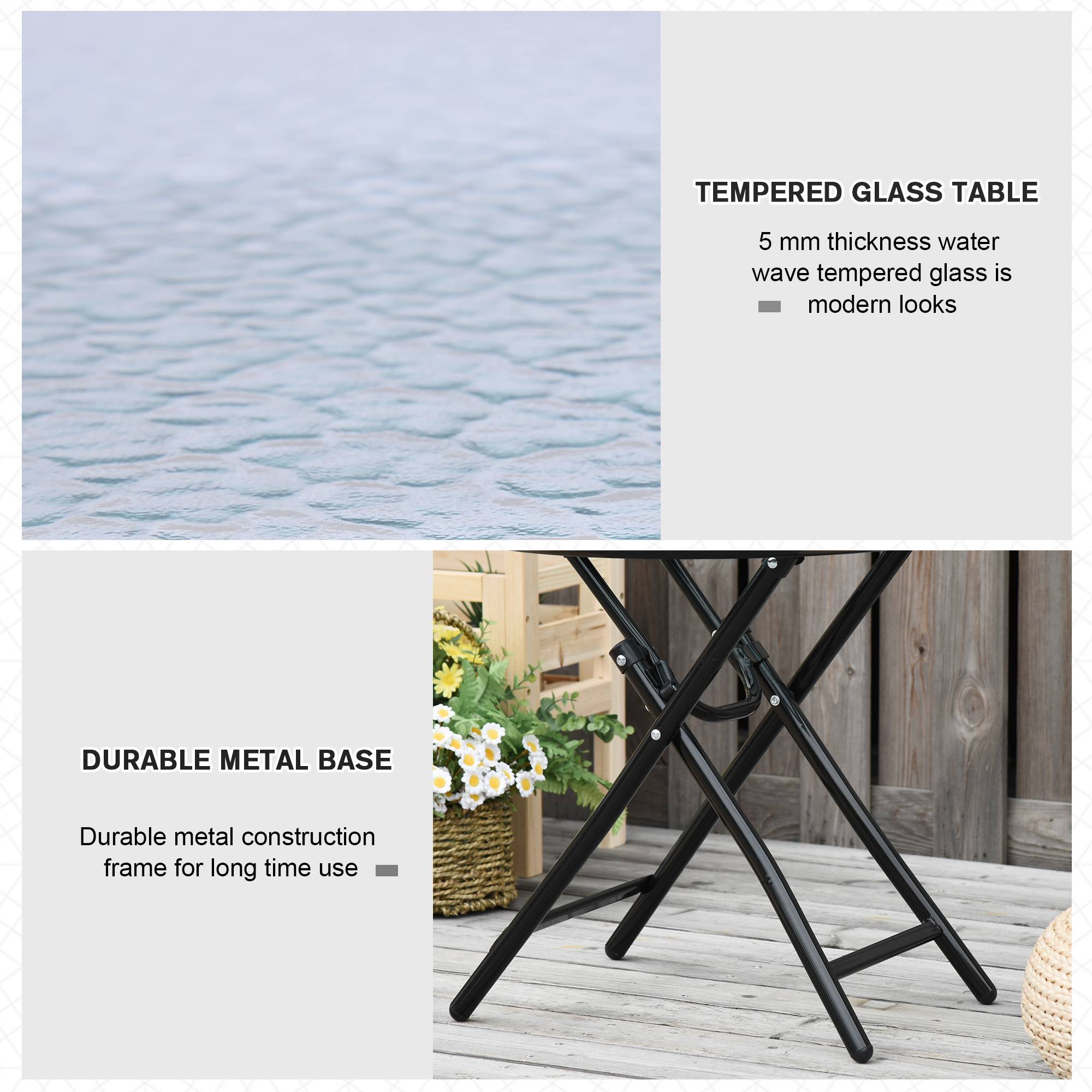 Outsunny - Table basse ronde bistro de jardin Ø 45 x 50H cm pliable métal époxy noir plateau verre trempé - Image 8