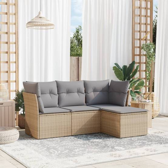 Salon de jardin 4 places confortable en résine tressée modulable pour balcon Beige et Gris – ComfortXL Outdoor Living - Image 1