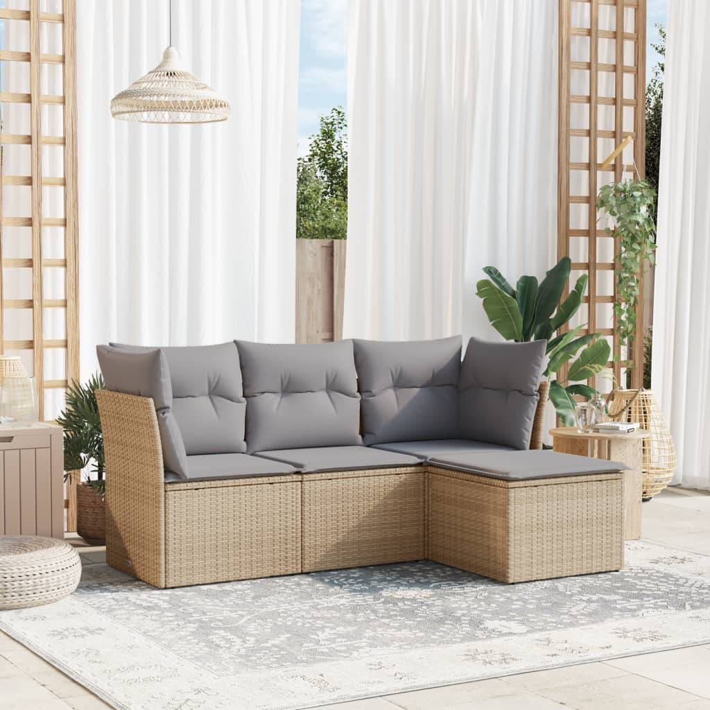 Salon de jardin 4 places confortable en résine tressée modulable pour balcon Beige et Gris – ComfortXL Outdoor Living - Image 1