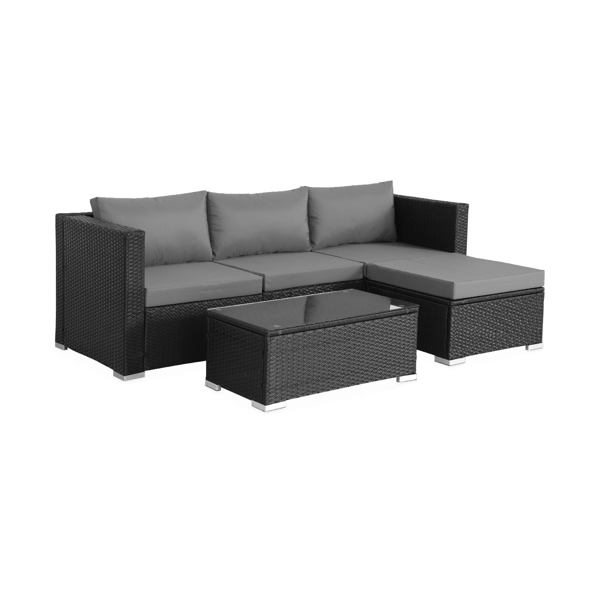 sweeek - Salon de jardin en résine pour 4 personnes - Torino – résine noir et coussins gris | sweeek - Image 2