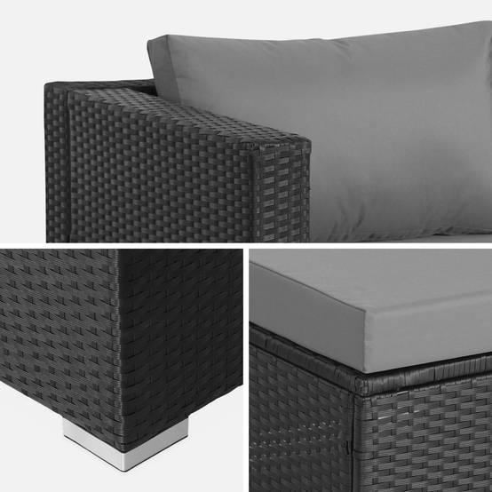 sweeek - Salon de jardin en résine pour 4 personnes - Torino – résine noir et coussins gris | sweeek - Image 7