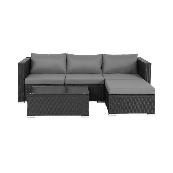 sweeek - Salon de jardin en résine pour 4 personnes - Torino – résine noir et coussins gris | sweeek - Image 5