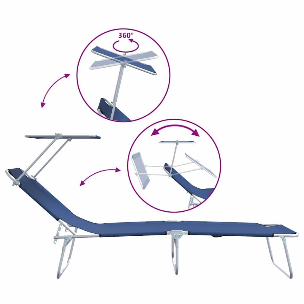 2 pcs Transat | Bain de soleil | Chaise longue Bleu 58 x 188 x 77cm Polyester - Image 9