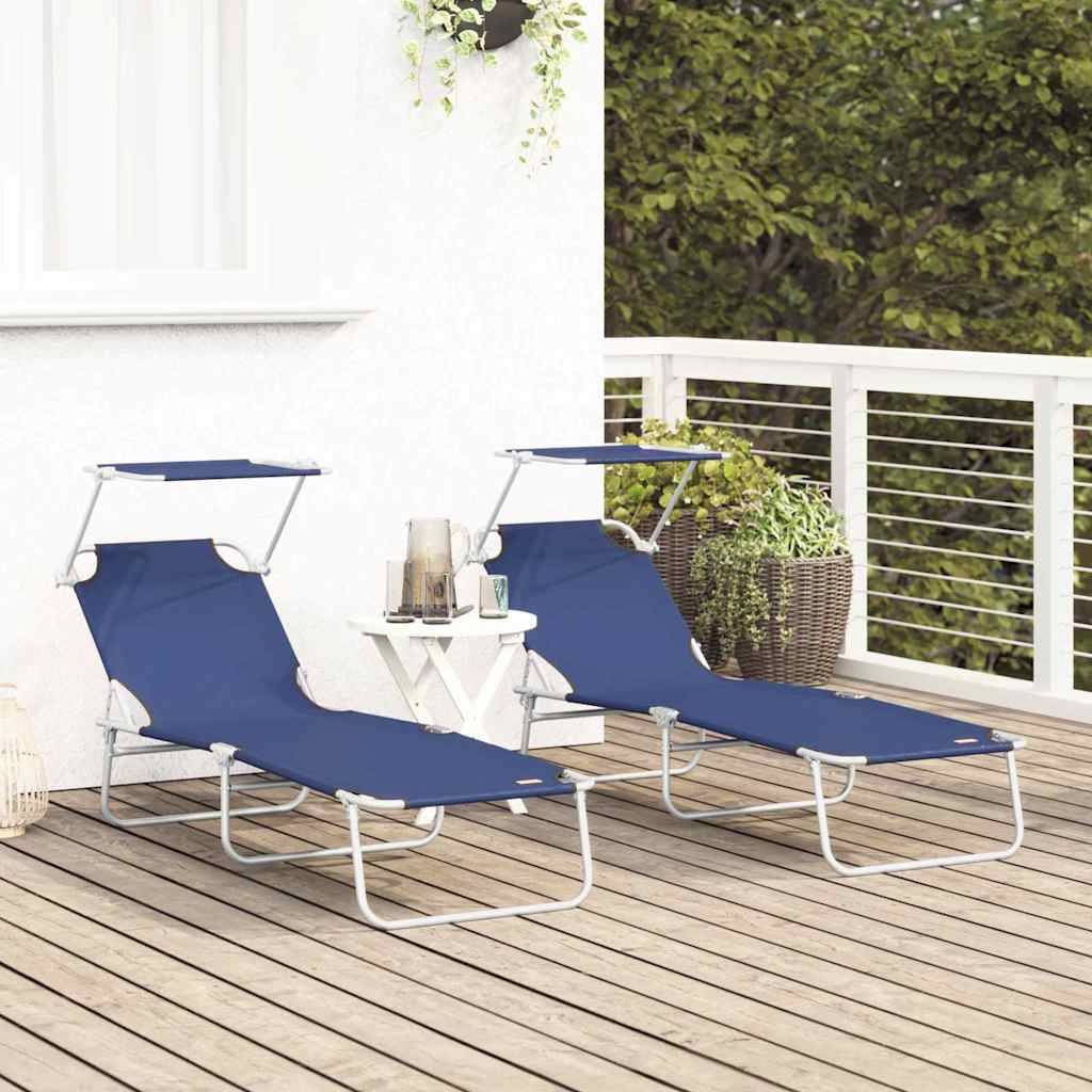 2 pcs Transat | Bain de soleil | Chaise longue Bleu 58 x 188 x 77cm Polyester - Image 3