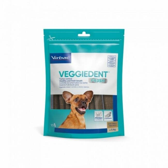 VeggieDent Fresh Virbac : Lamelles dentaires anti-plaque Chiens < 5 kg - XS - 1 Sachet de 15 lamelles - Imagen 1