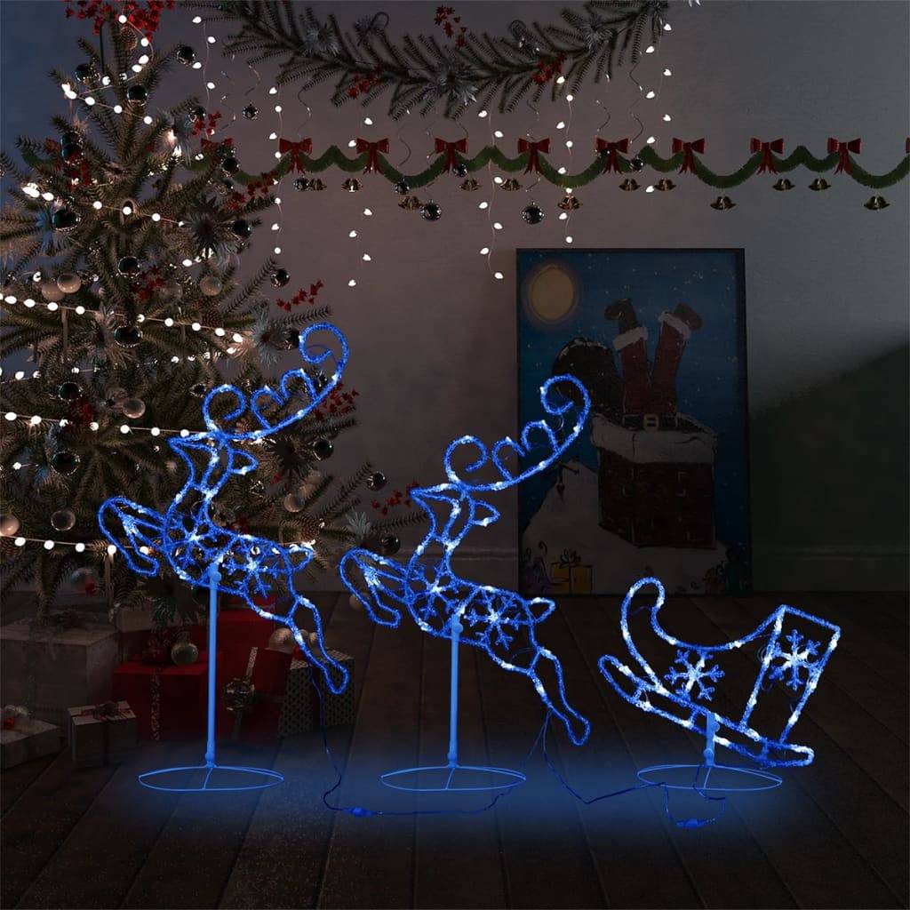 Rennes Volants Traîneau Lumineux Acrylique 72 LED 8 Modes 260cm Bleu – ComfortXL Outdoor Living - Image 1