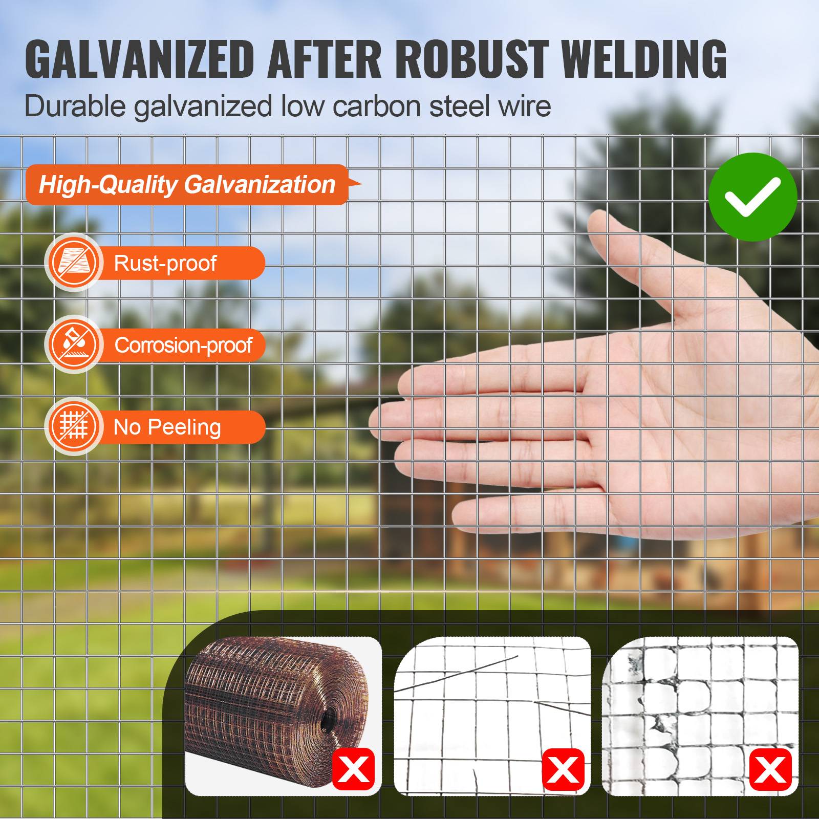 Vevor - VEVOR Grillage métallique soudé galvanisé 1.22x15.24m, maille 12.7x12.7mm, pour clôture/cage à lapins/jardin. - Image 3