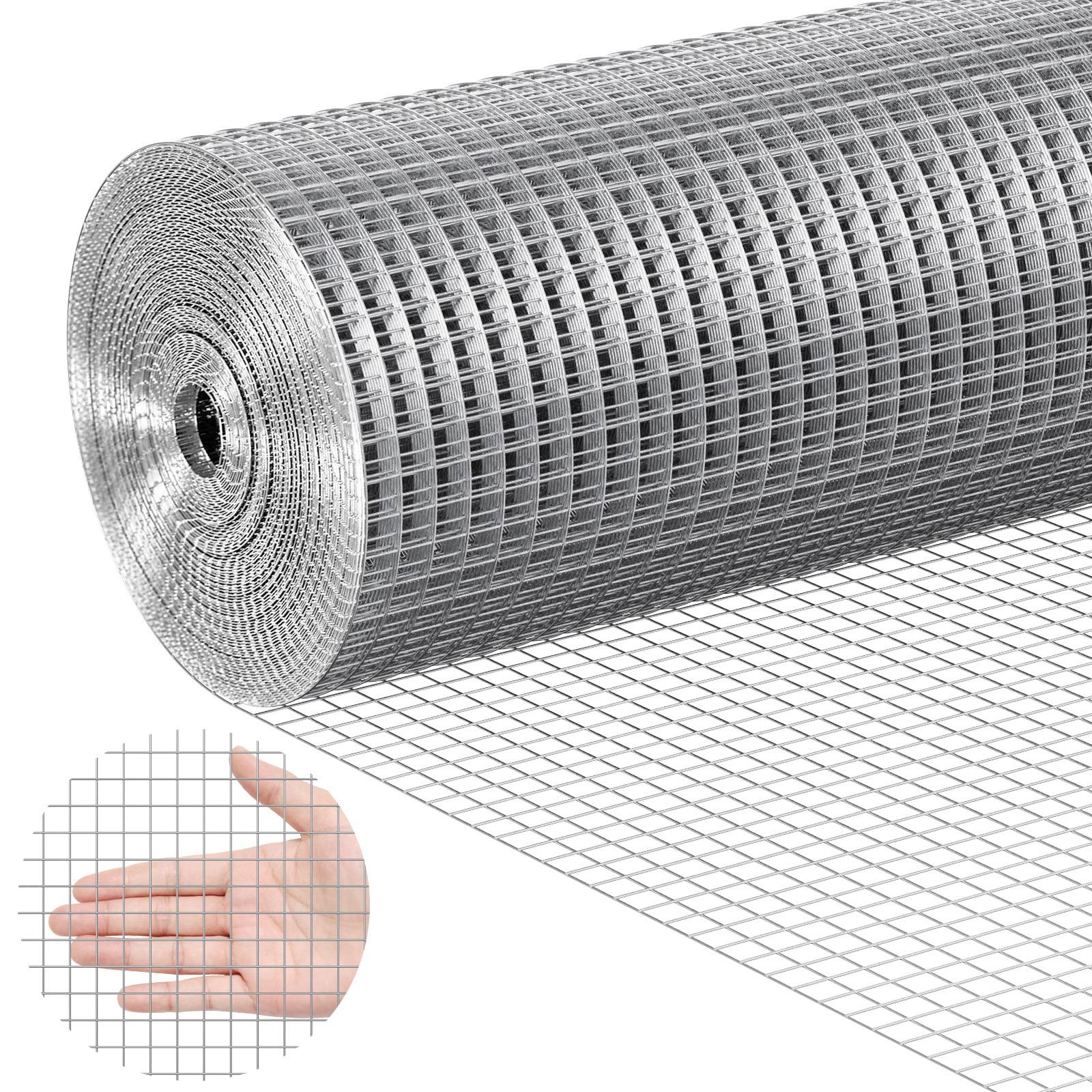 Vevor - VEVOR Grillage métallique soudé galvanisé 1.22x15.24m, maille 12.7x12.7mm, pour clôture/cage à lapins/jardin.
