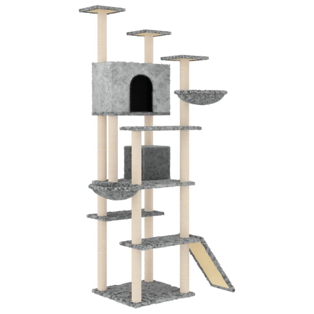 Arbre à chat XXL multi-niveaux avec échelle niches et paniers Gris 191 cm – ComfortXL Pet Living - Image 2