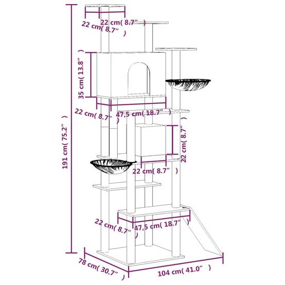 Arbre à chat XXL multi-niveaux avec échelle niches et paniers Gris 191 cm – ComfortXL Pet Living - Image 7
