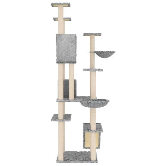 Arbre à chat XXL multi-niveaux avec échelle niches et paniers Gris 191 cm – ComfortXL Pet Living - Image 4