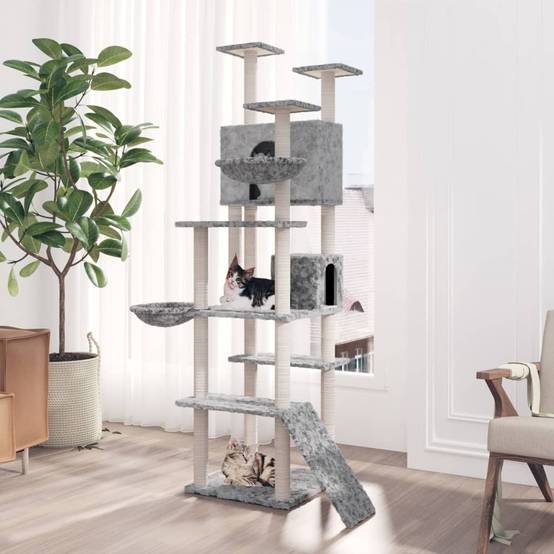 Arbre à chat XXL multi-niveaux avec échelle niches et paniers Gris 191 cm – ComfortXL Pet Living - Image 1