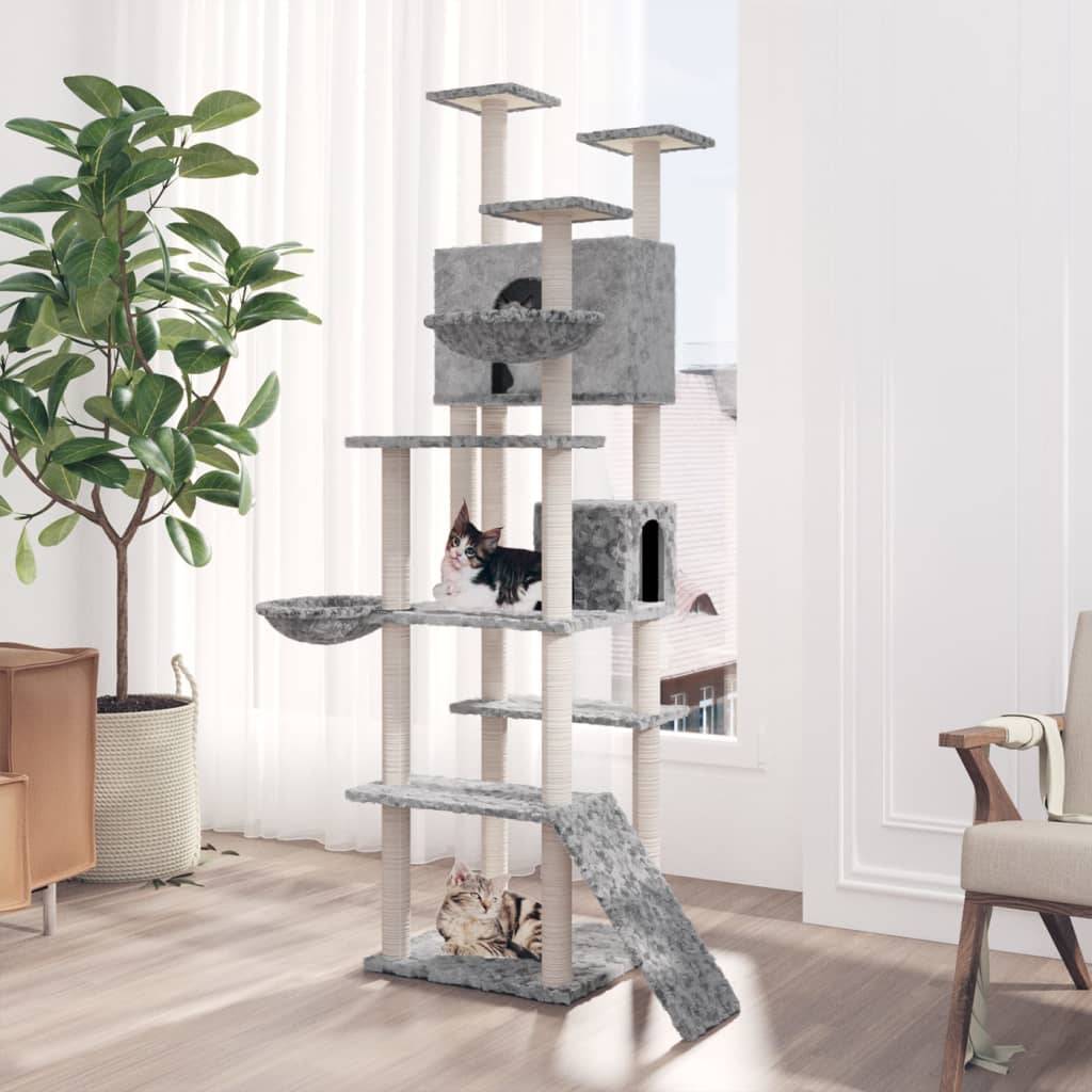 Arbre à chat XXL multi-niveaux avec échelle niches et paniers Gris 191 cm – ComfortXL Pet Living - Image 1