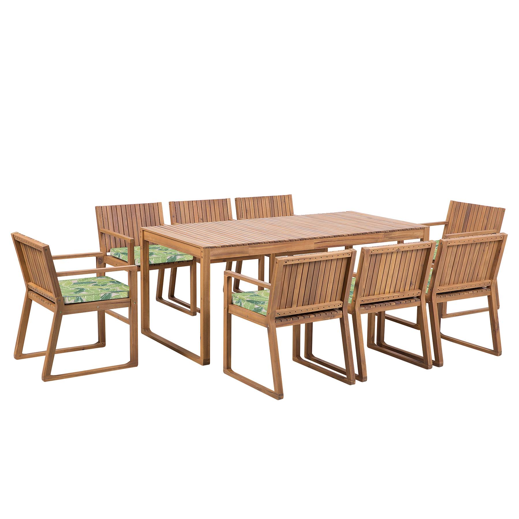 Beliani - Ensemble de Jardin composé d'une Table 180 x 90 cm et de 8 Chaises en Bois d'Accacia avec Coussins d'Assise Verts motif Feuilles Beliani - Imagen 1