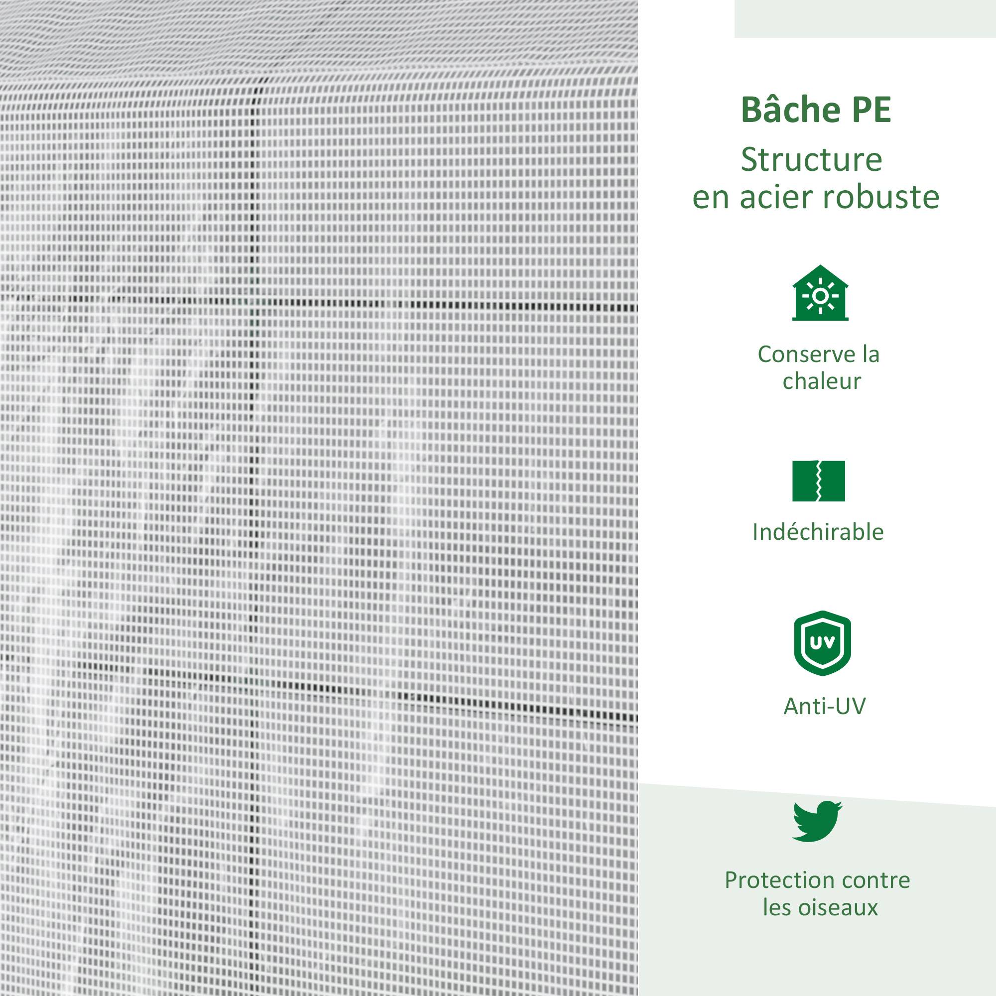 Outsunny - Serre de balcon avec étagère 2 niveaux bâche renforcée 140g/m² porte zippée enroulable pour fleurs 186x120x190cm châssis acier blanc - Outsunny - Image 3