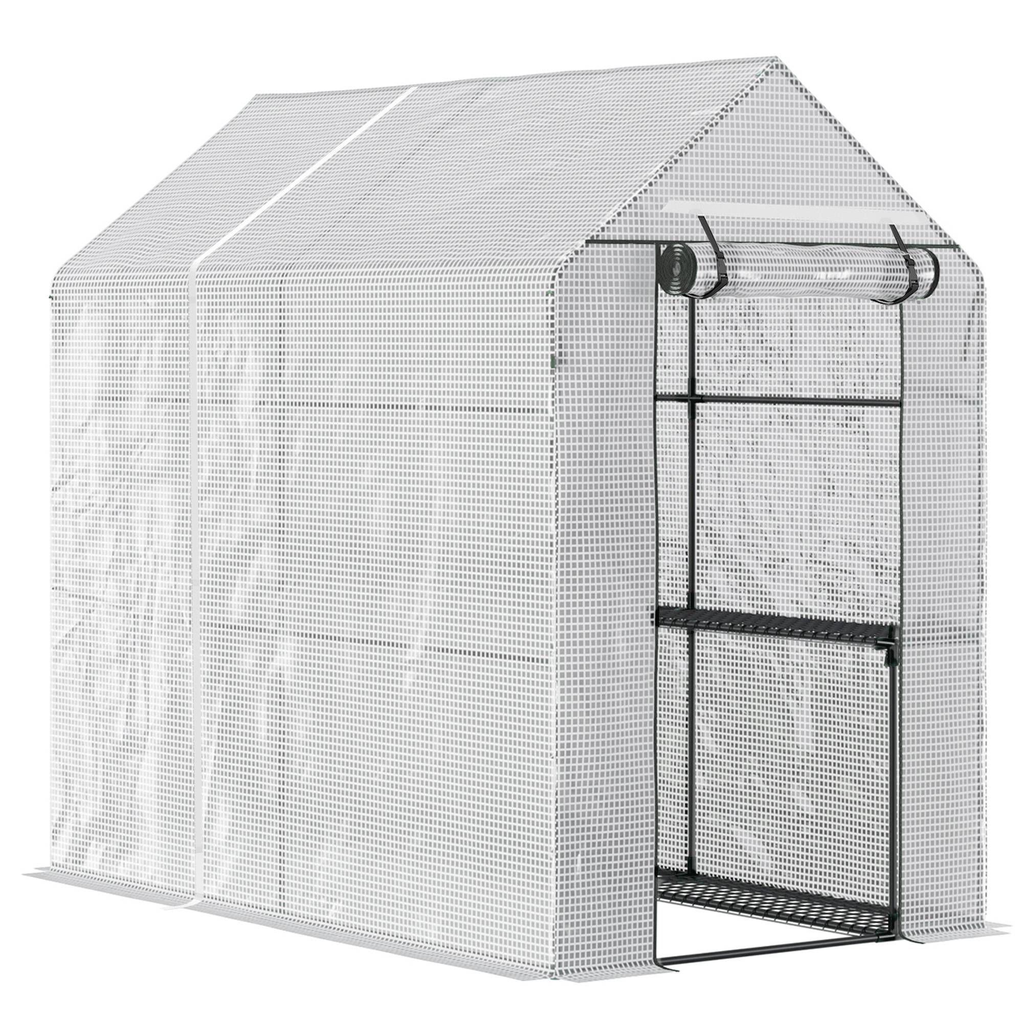Outsunny - Serre de balcon avec étagère 2 niveaux bâche renforcée 140g/m² porte zippée enroulable pour fleurs 186x120x190cm châssis acier blanc - Outsunny - Image 1