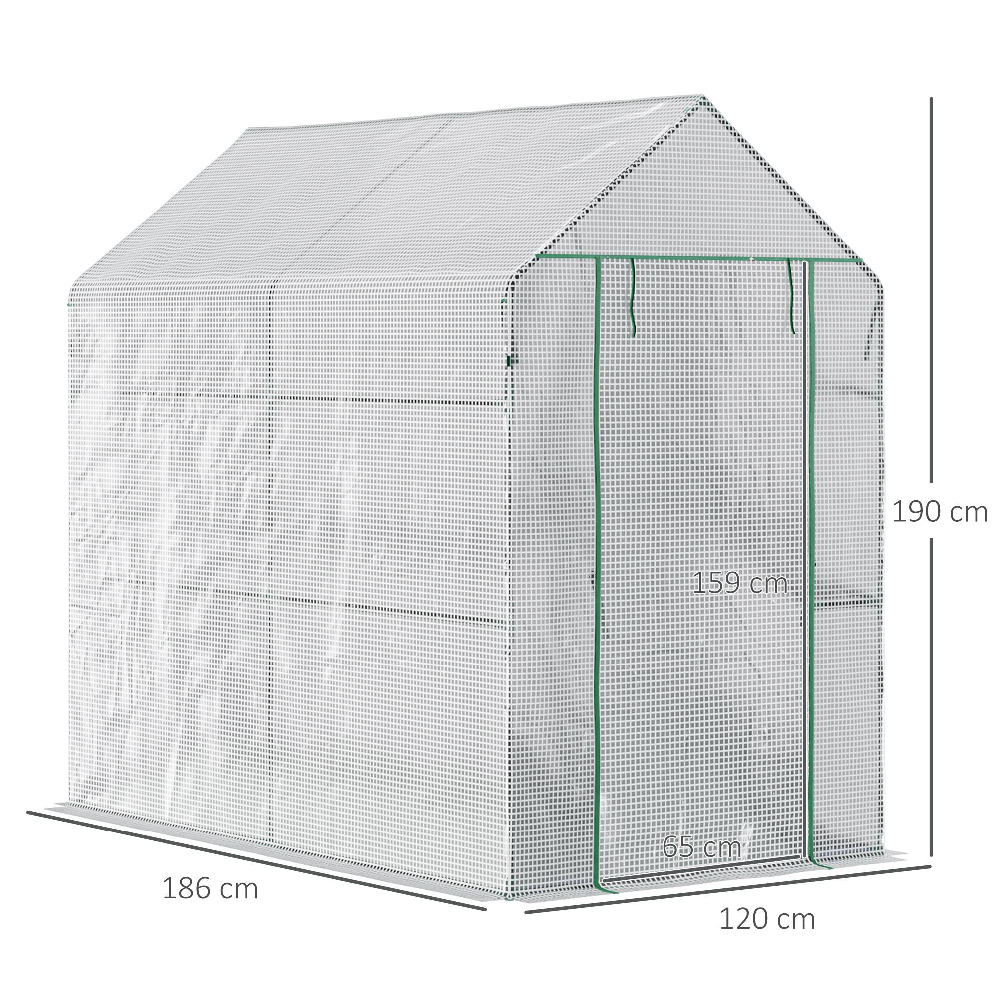 Outsunny - Serre de balcon avec étagère 2 niveaux bâche renforcée 140g/m² porte zippée enroulable pour fleurs 186x120x190cm châssis acier blanc - Outsunny - Image 5
