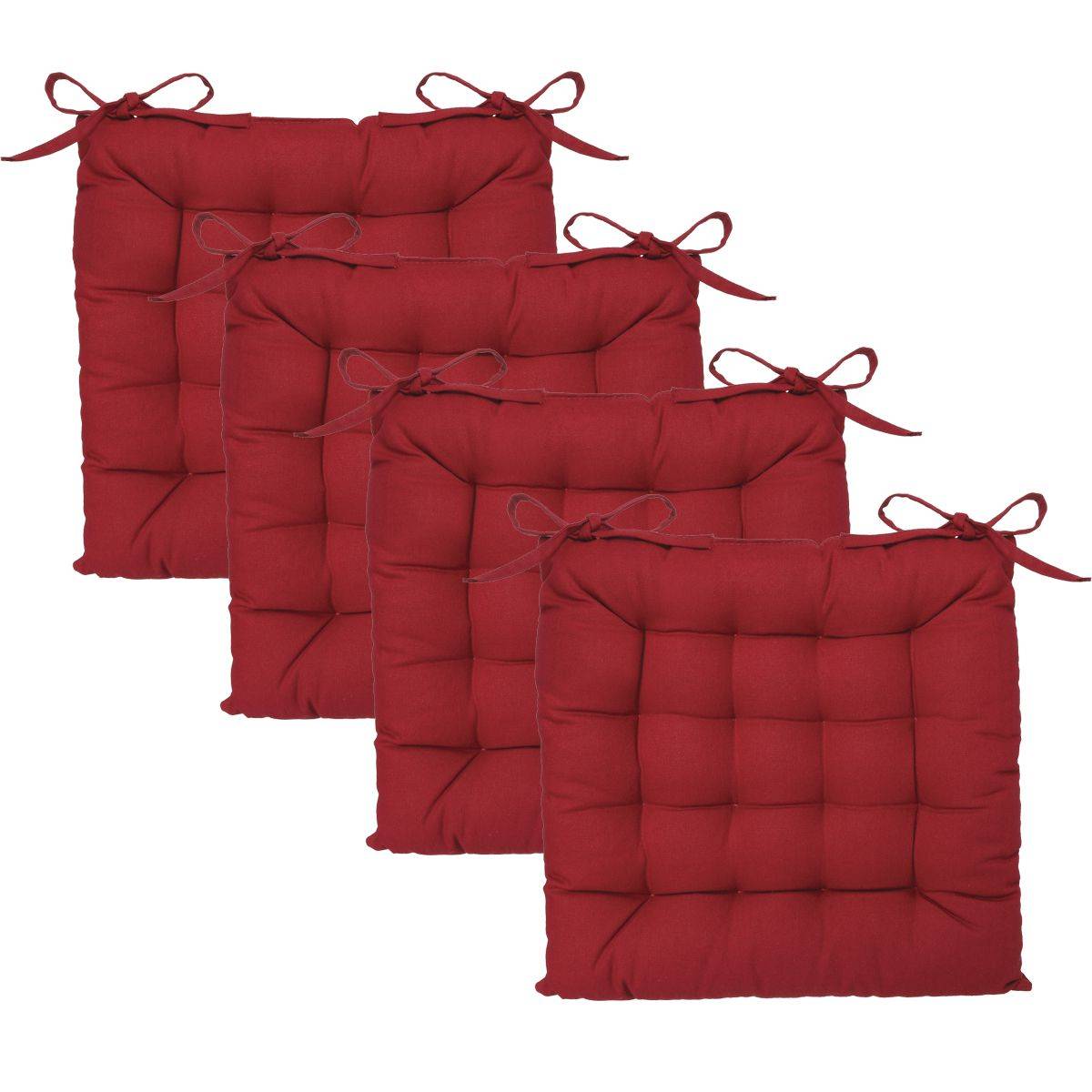 Lot de 4 Galettes de chaise en Coton Rouge 38 x 38 cm - Imagen 1
