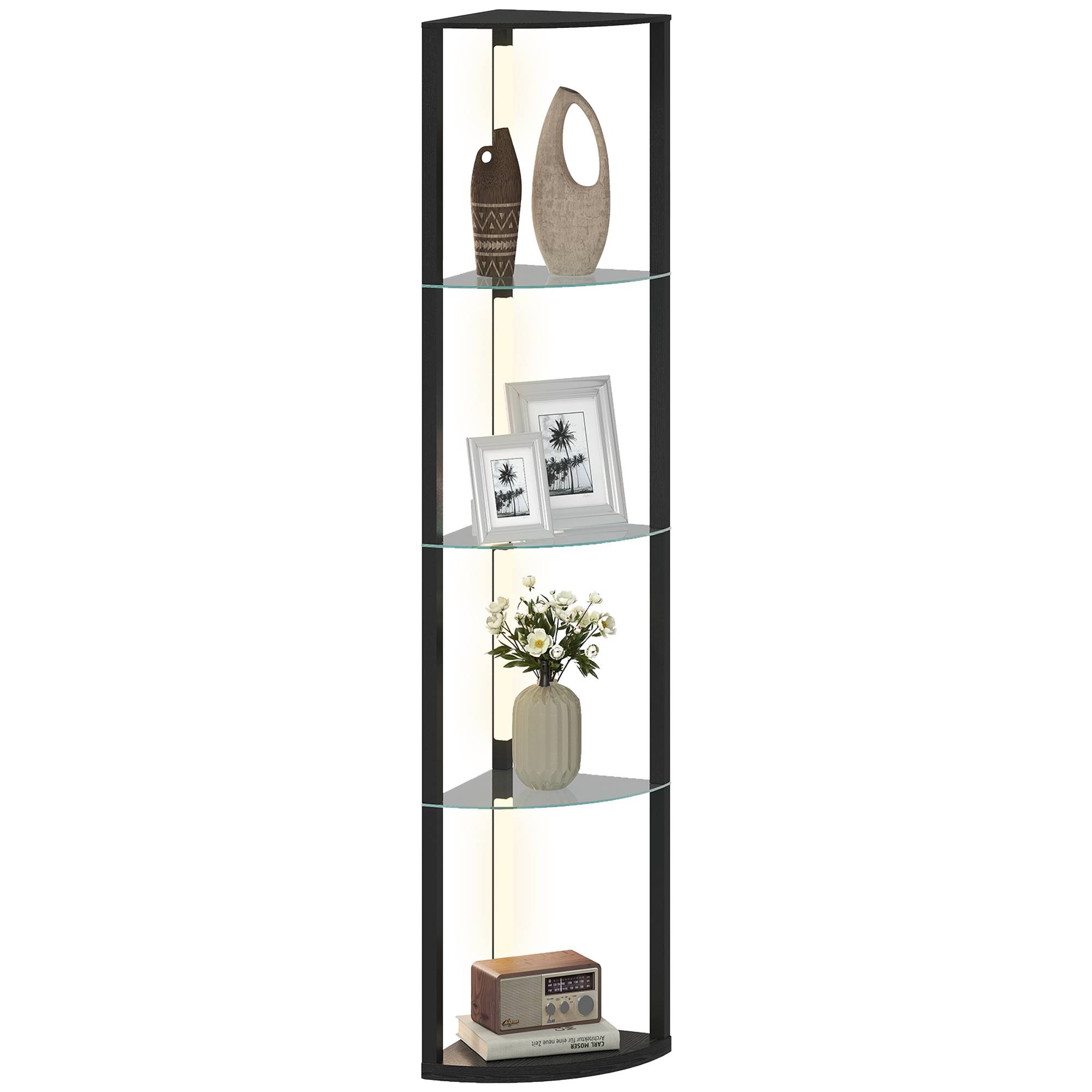 Lampadaire LED avec étagère en verre, 3 niveaux de luminosité, interrupteur au pied, pour salon ou chambre, noir - Image 2