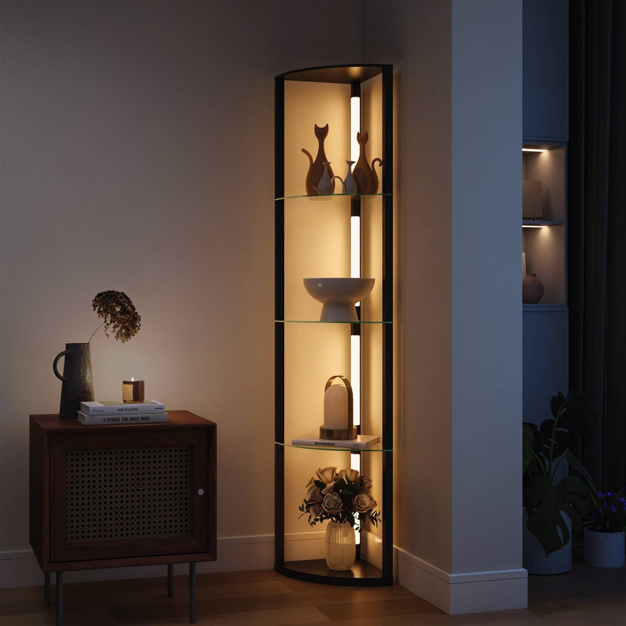 Lampadaire LED avec étagère en verre, 3 niveaux de luminosité, interrupteur au pied, pour salon ou chambre, noir - Image 3