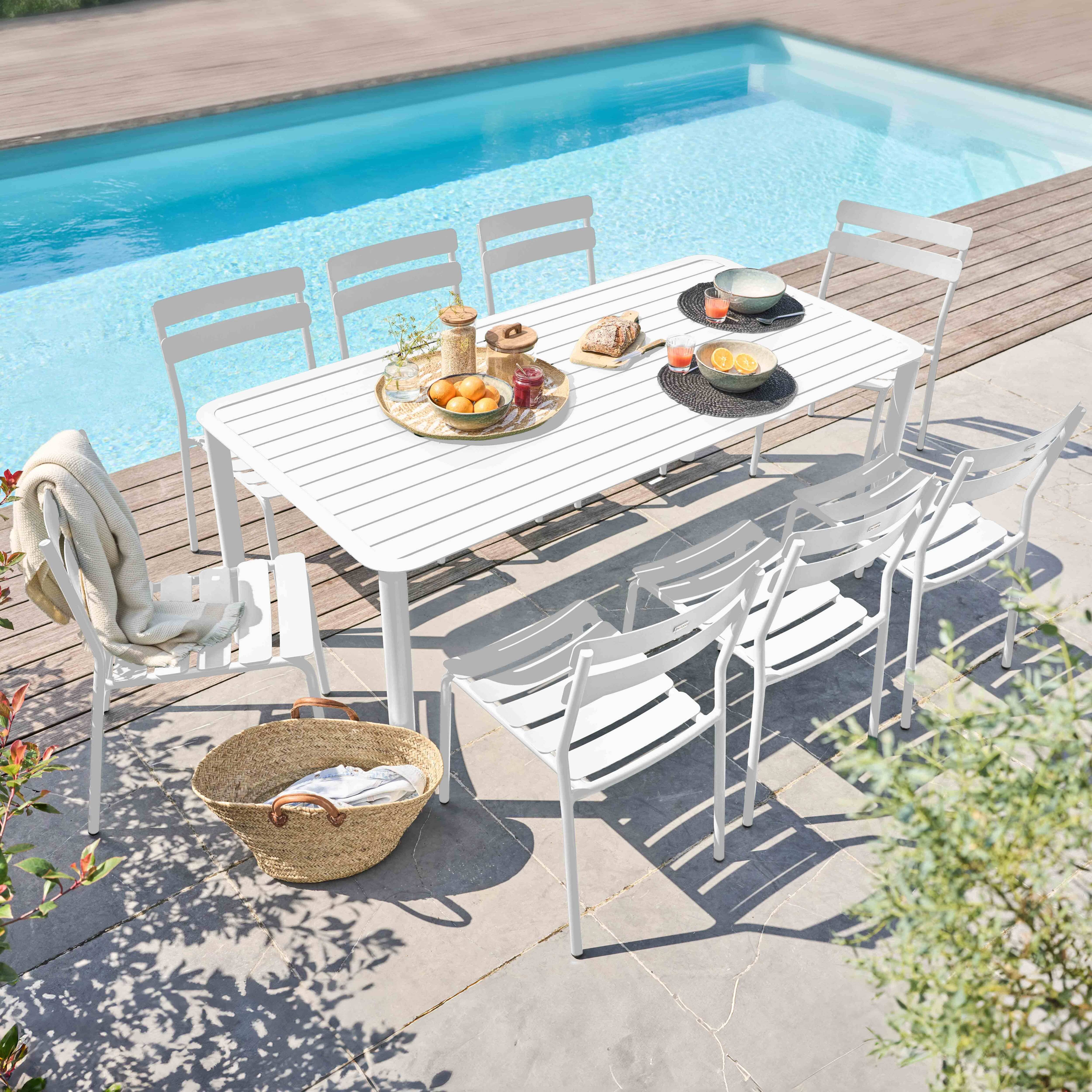 Oviala - Ensemble table de jardin et 8 chaises blanc Almada - Oviala - Imagen 2
