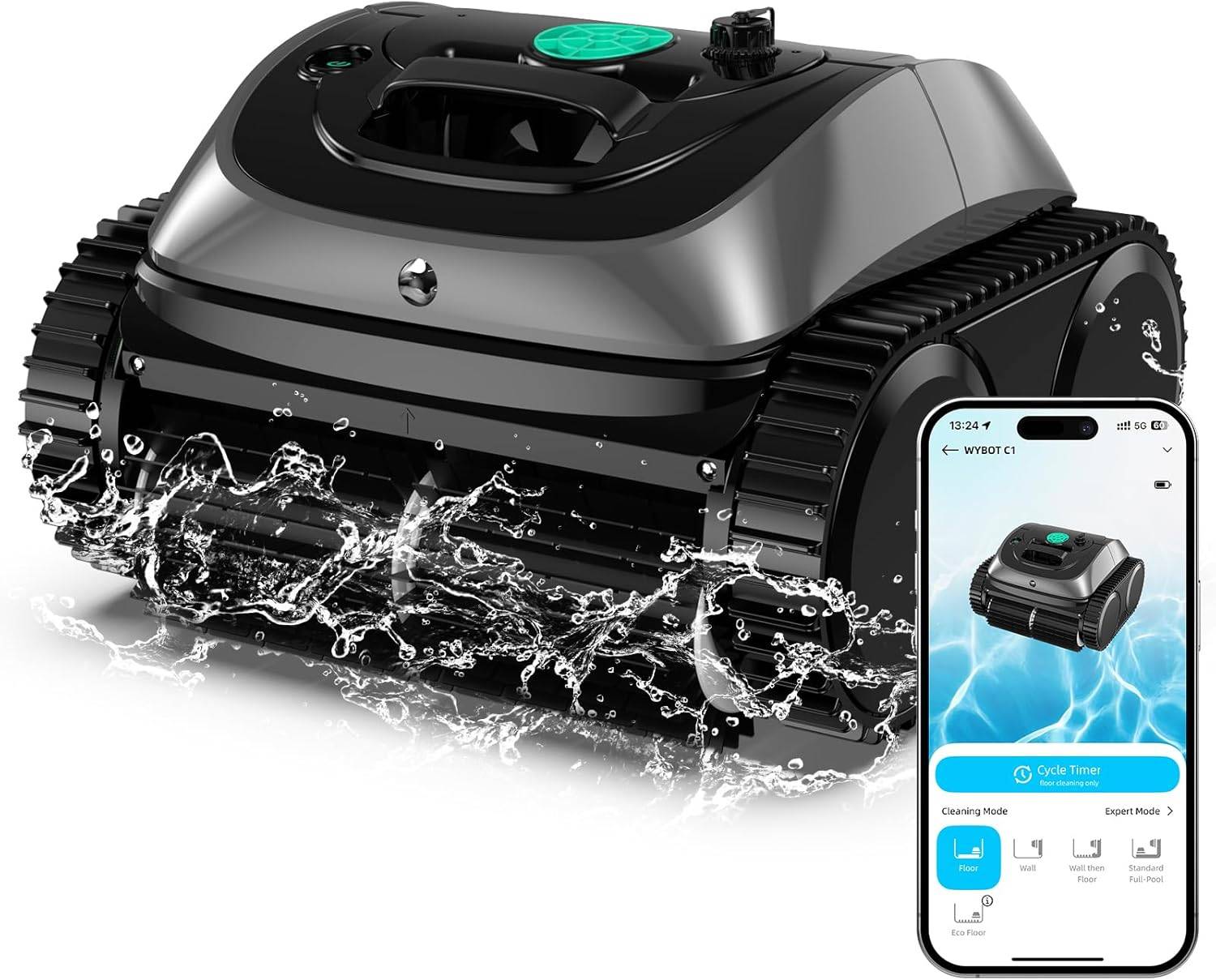 WYBOT C1-OS800, Robot piscine sans fil performant pour nettoyage automatique complet fond, parois et ligne d'eau - Image 1
