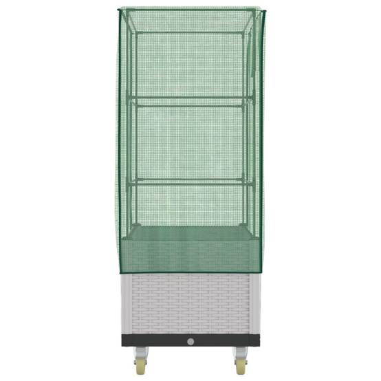 Jardinière surélevée PP blanc avec housse et roues aspect rotin 50 x 80 x 182 cm - PANGIVO - Image 5