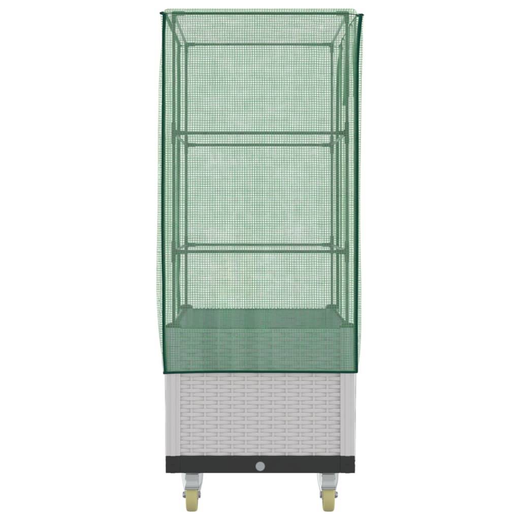 Jardinière surélevée PP blanc avec housse et roues aspect rotin 50 x 80 x 182 cm - PANGIVO - Image 5