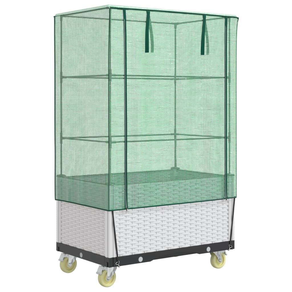 Jardinière surélevée PP blanc avec housse et roues aspect rotin 50 x 80 x 182 cm - PANGIVO - Image 2