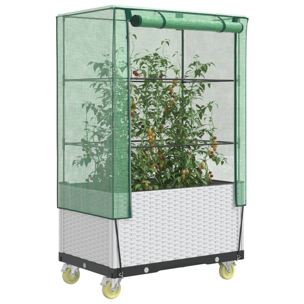 Jardinière surélevée PP blanc avec housse et roues aspect rotin 50 x 80 x 182 cm - PANGIVO - Image 1