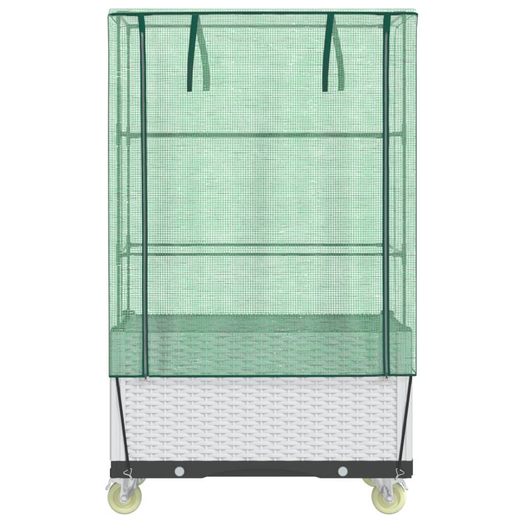 Jardinière surélevée PP blanc avec housse et roues aspect rotin 50 x 80 x 182 cm - PANGIVO - Image 4